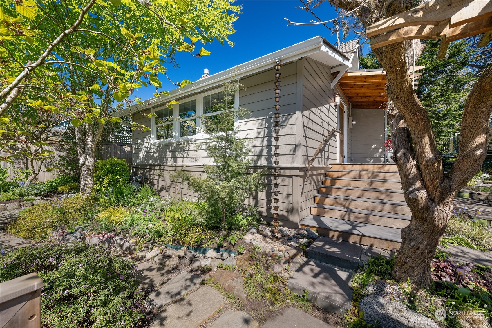 a backyard of a house with lots of green space