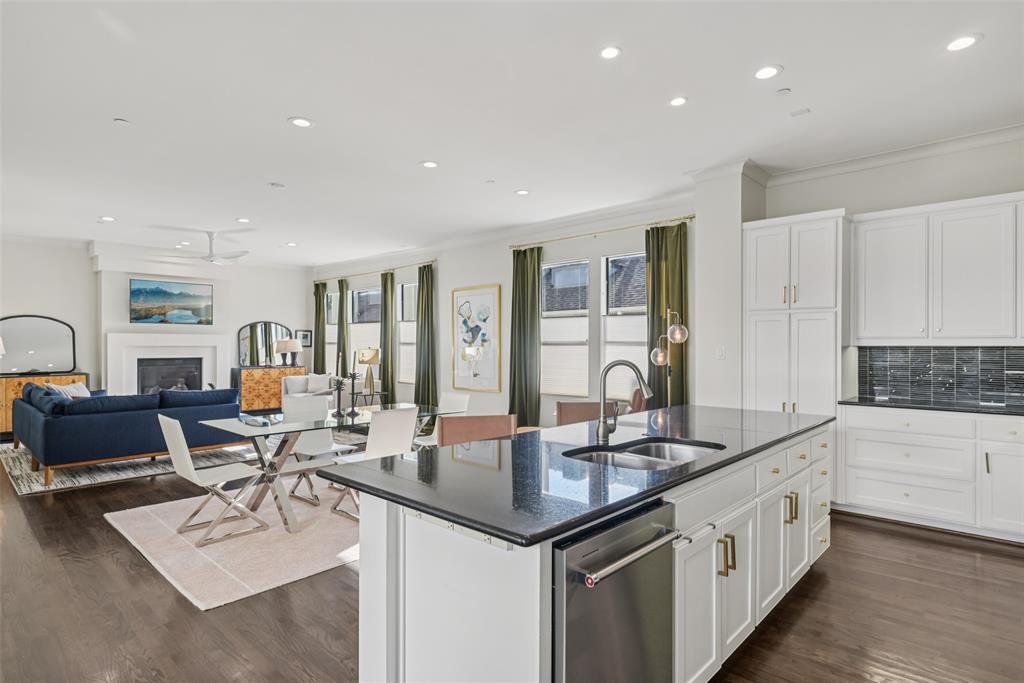 3926 Holland Avenue, Unit 102 Dallas, TX 75219 - Photo 18 of 40 a open kitchen with granite countertop a sink and white cabinets