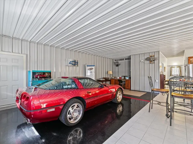 a car is parked in a garage