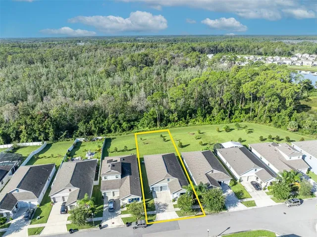 an aerial view of a swimming pool