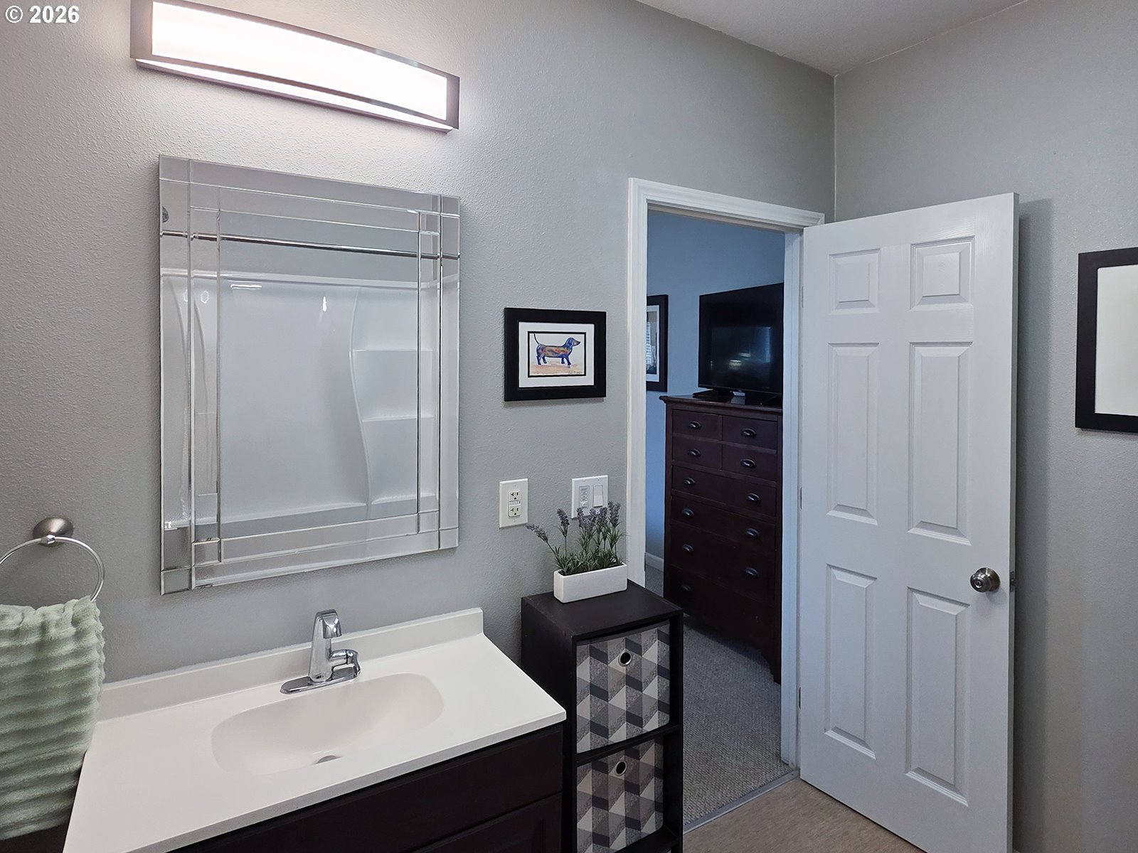 1214 North Clark Street Cornelius, OR 97113 - Photo 21 of 34 a bathroom with a sink vanity and a mirror
