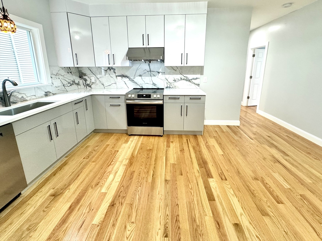 190 Hillside Street, Unit 1 Boston, MA 02120 - Photo 20 of 27 a white kitchen with a sink and wooden floors