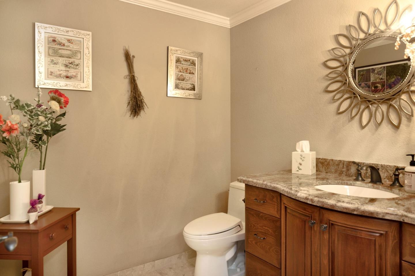 1127 Carnforth Court San Jose, CA 95120 - Photo 20 of 55 a bathroom with a granite countertop toilet sink and mirror