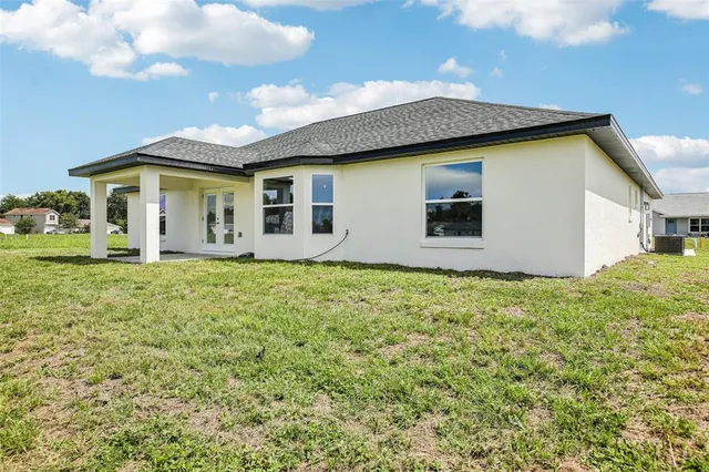an aerial view of a swimming pool