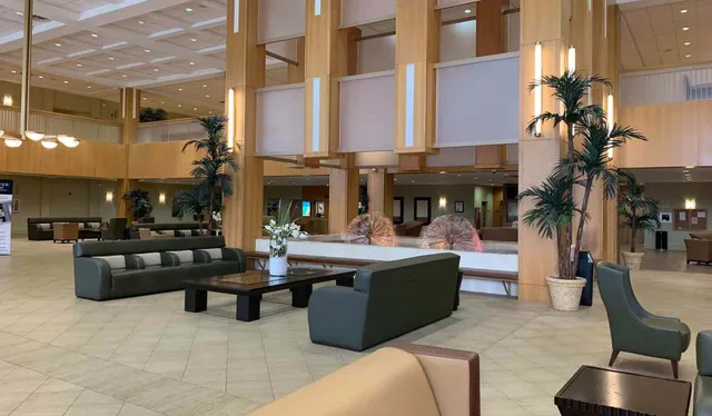 a view of living room filled with furniture and tree