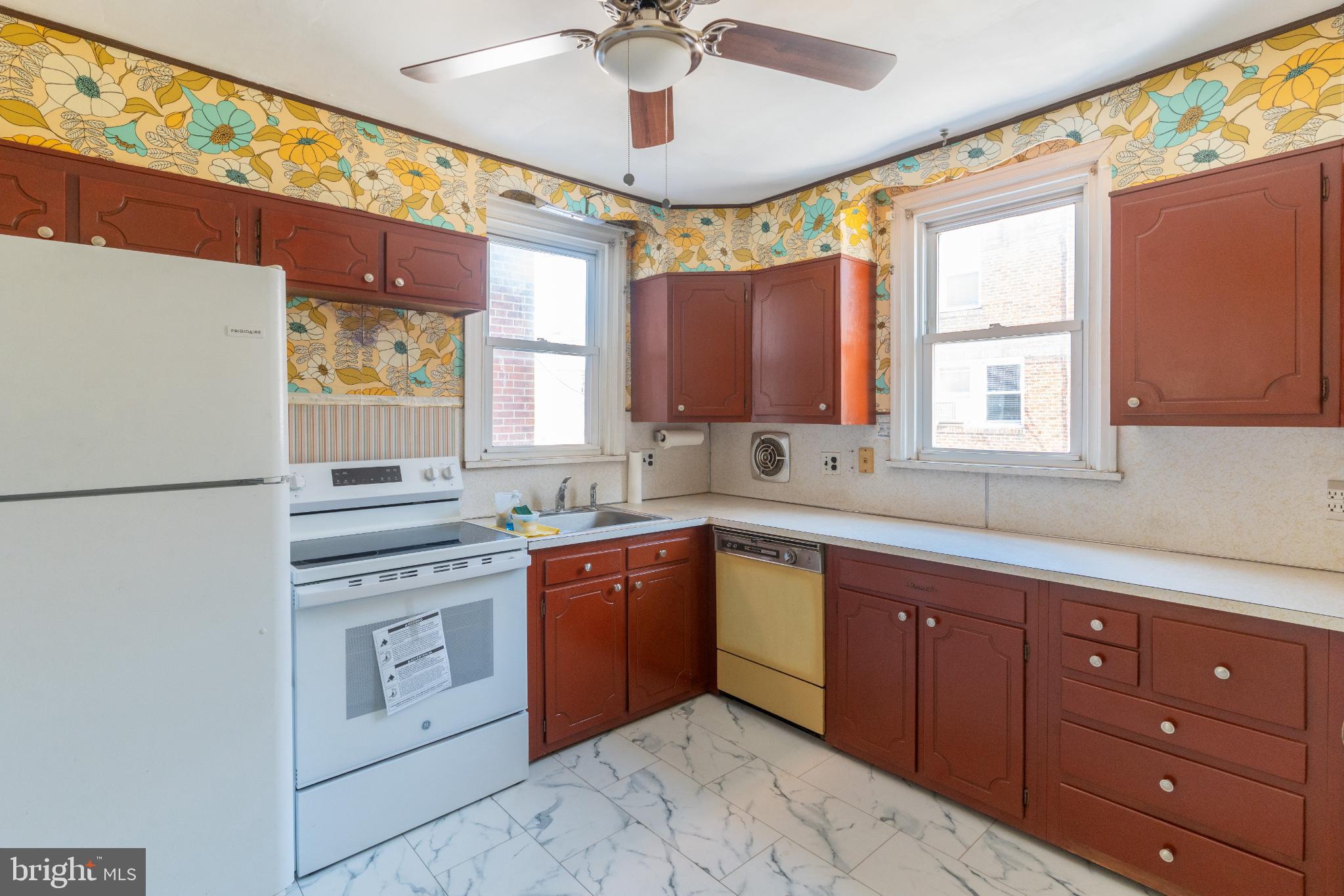 Charming kitchen with vintage floral accents.