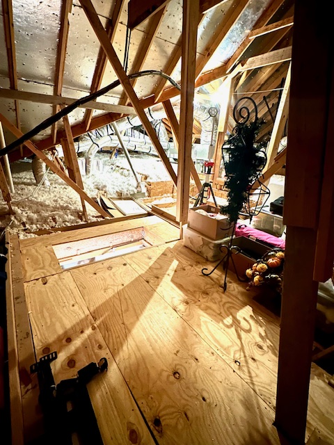 1908 Meridian Court Bryan, TX 77807 - Photo 37 of 46 Attic space has lots of storage, And 3/4 inch plywood decking and lighting