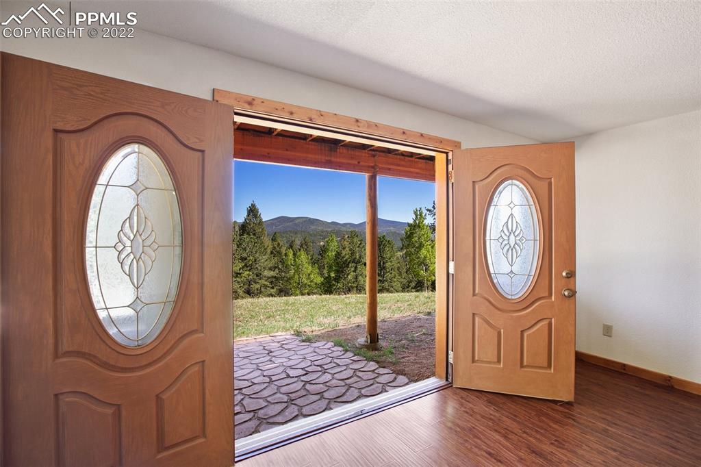 883 Rocky Mountain View Divide, CO 80814 - Photo 21 of 35 an outdoor space with wooden floor and a fireplace