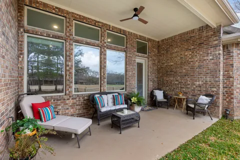 a building outdoor space with patio furniture