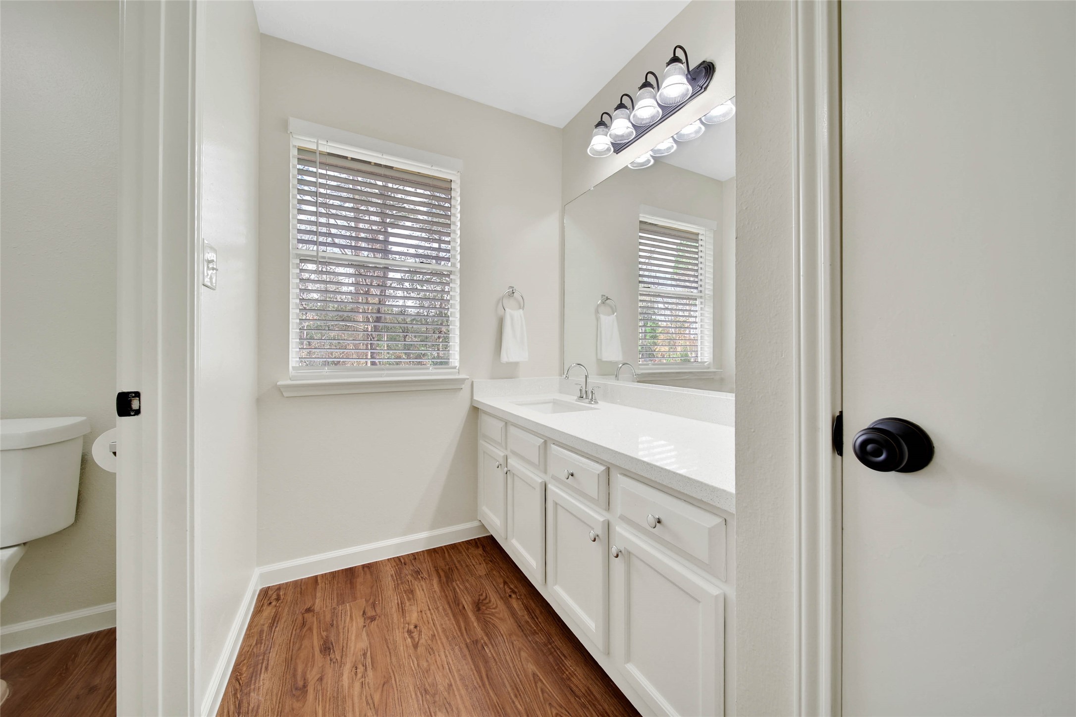 1427 Redwood Village Circle Spring, TX 77386 - Photo 43 of 43 a bathroom with a granite countertop sink mirror and a toilet