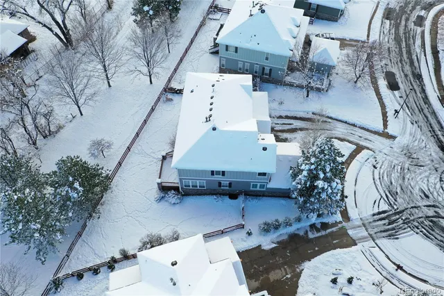an aerial view of a highlighted house