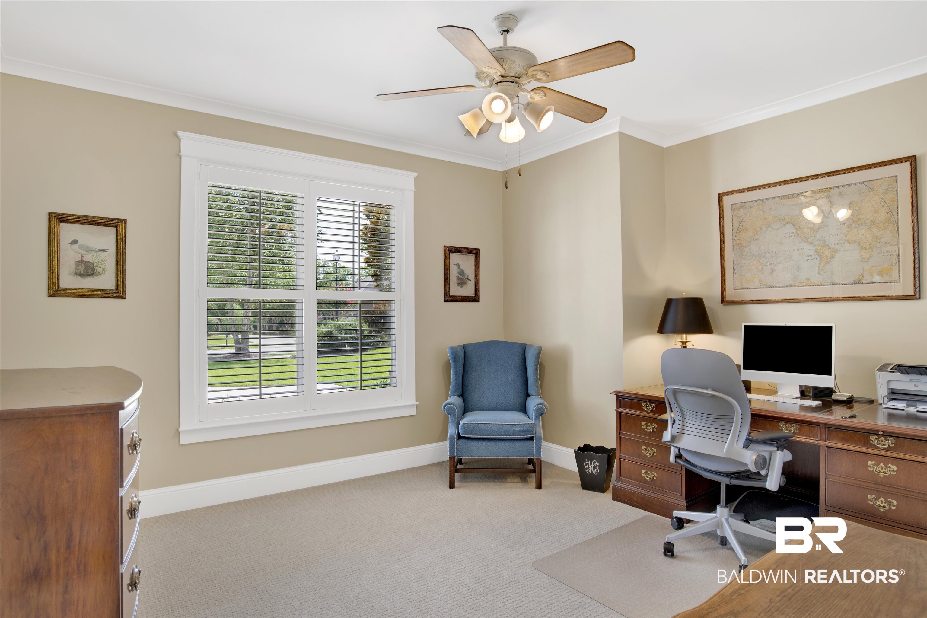 131 Sedgefield Avenue Fairhope, AL 36532 - Photo 22 of 50 Bedroom with carpet flooring, ceiling fan, and crown molding