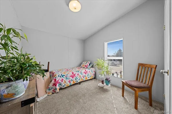 a bedroom with furniture and a potted plant