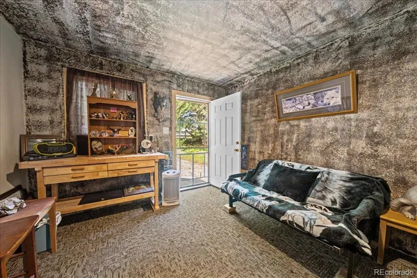 a living room with furniture and a gate