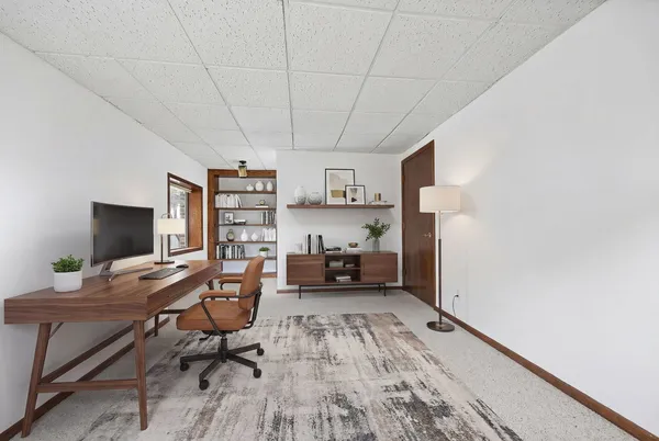 a workspace with furniture