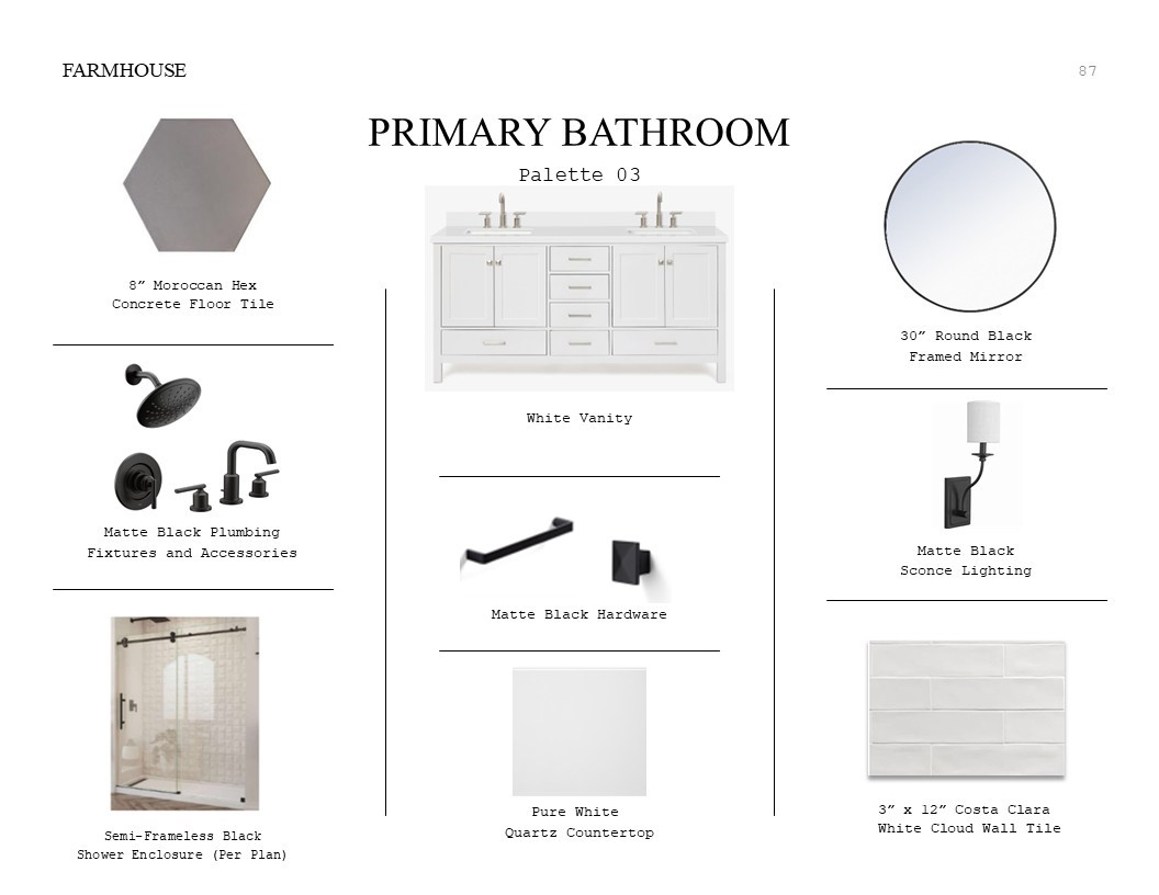 2711 Dark Lantern Drive Rosenberg, TX 77471 - Photo 19 of 36 Farmhouse Look Palette 3: Primary Bathroom Selection Sheet (*Artist rendering used for illustration purposes only.)
