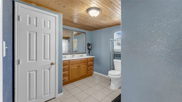 a bathroom with a toilet a sink and mirror