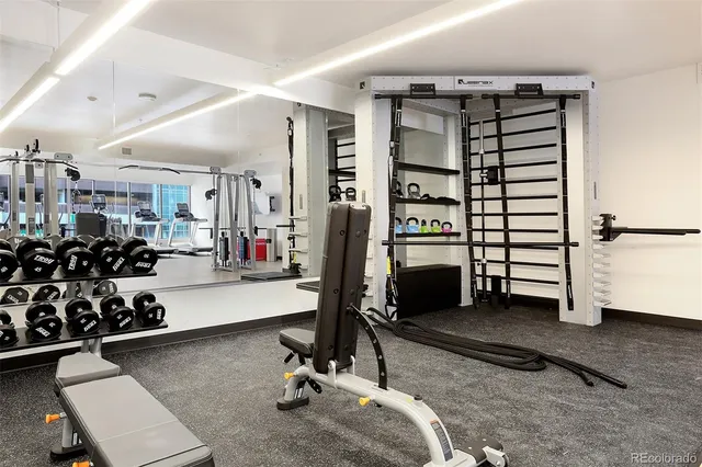 a view of a room with gym equipment