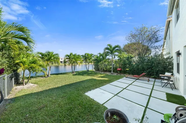 a view of a lake with a city view