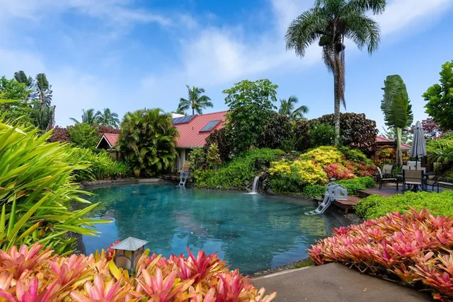 a garden covered with water and lots of green space