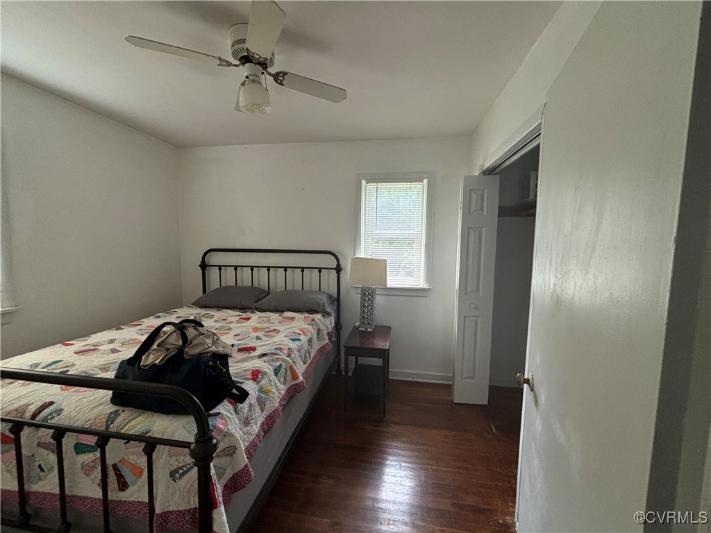 7414 Biscayne Road Henrico, VA 23294 - Photo 14 of 18 Bedroom with a closet, ceiling fan, and dark hardw