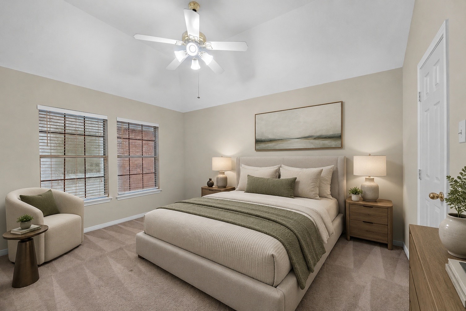 5724 Shady Hollow Court Rosharon, TX 77583 - Photo 18 of 27 3rd Secondary suite facing the left neighbor side, with a well-sized layout, neutral finishes, and flexible use for guests, family, or workspace needs. Room has been virtually staged.