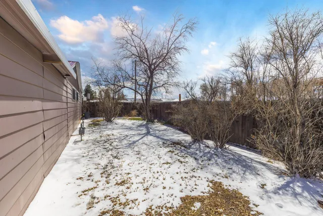 a view of a yard covered in snow