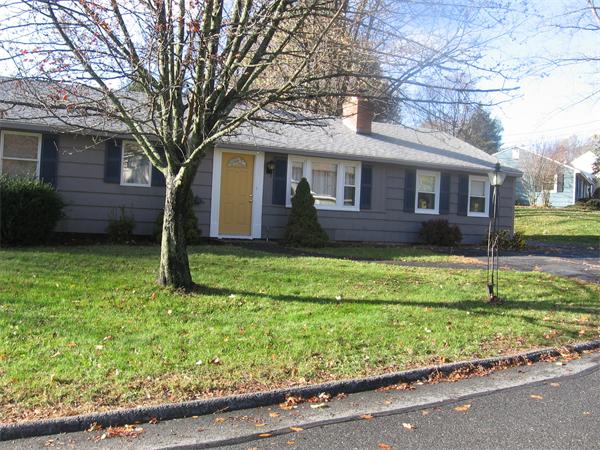 a front view of house with yard and green space
