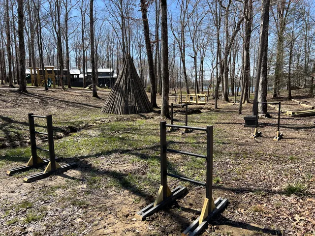 a view of a lake with boats and trees