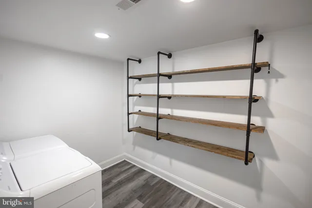 a view of walk in closet with empty racks