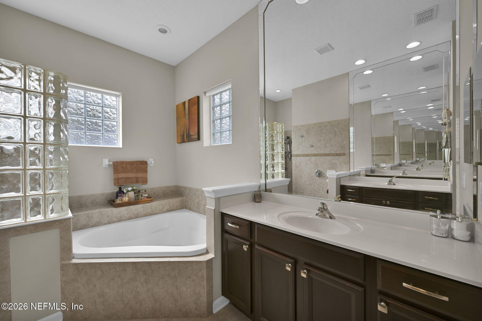 6191 White Tip Road Jacksonville, FL 32258 - Photo 36 of 58 a bathroom with a sink a large mirror and a bathtub