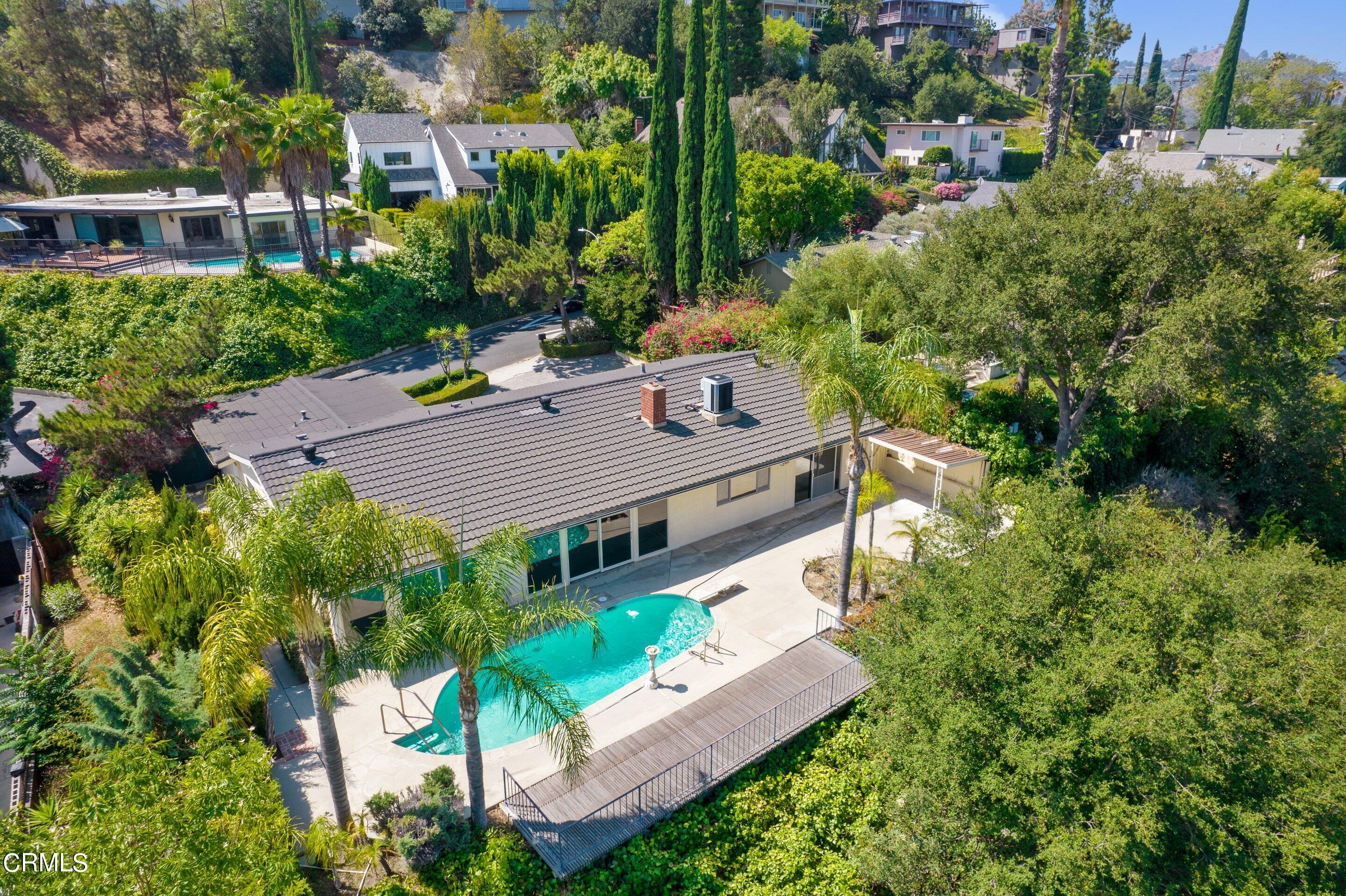 3347 Wrightwood Drive Studio City, CA 91604 - Photo 43 of 44 an aerial view of a house with yard swimming pool and outdoor seating