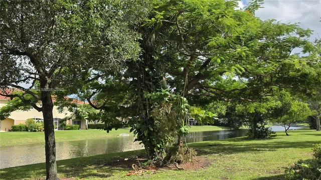 a view of a garden with an outdoor space