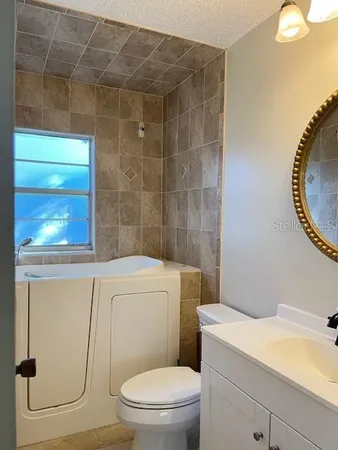 a bathroom with a toilet a sink and mirror