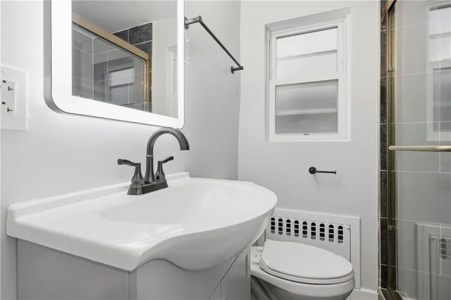 a bathroom with a sink a mirror and a toilet