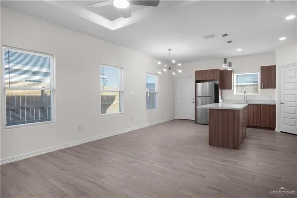 a view of kitchen and windows