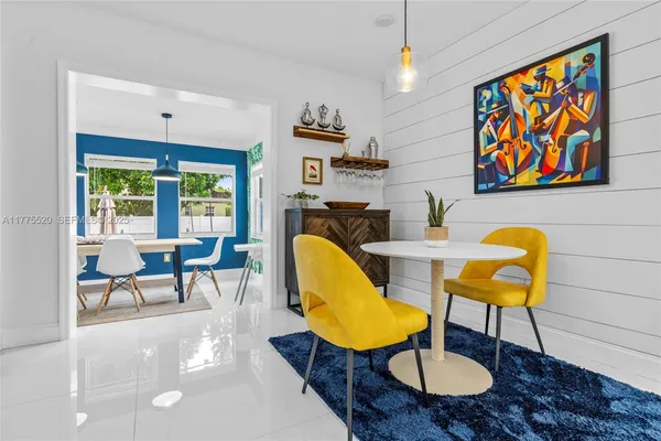 a workspace with furniture and a swimming pool