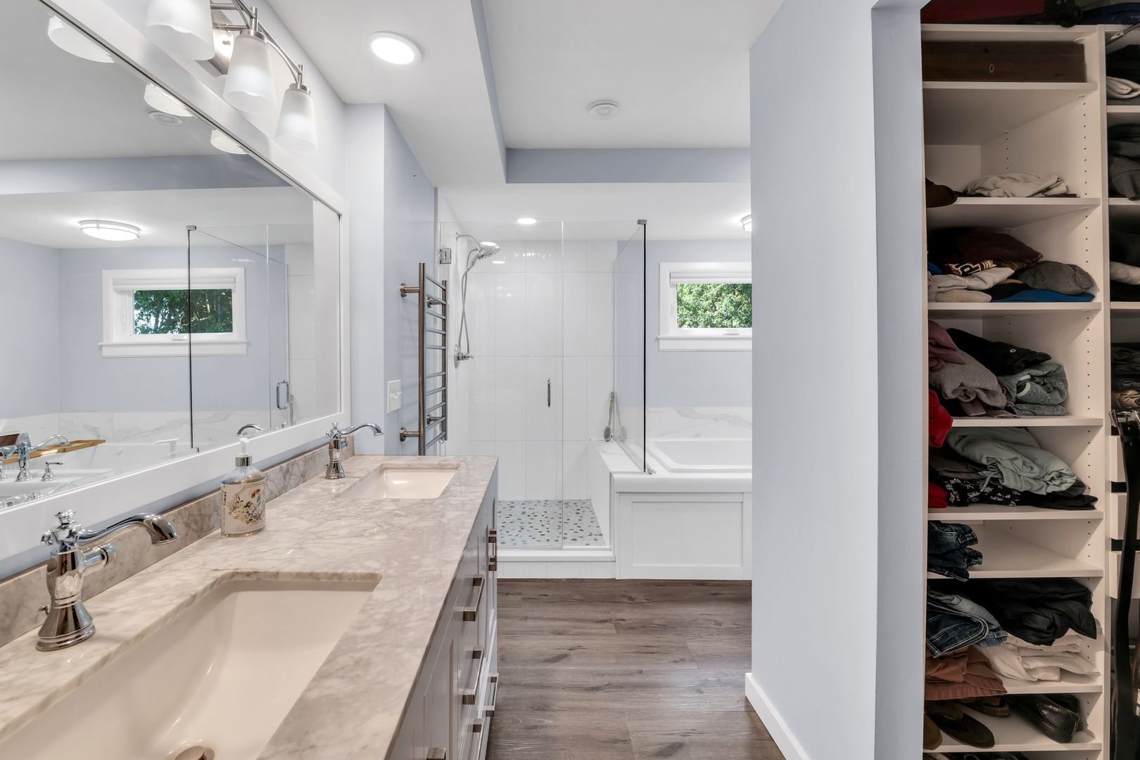 4018 Pitzen Road Johnsburg, IL 60051 - Photo 18 of 47 a bathroom with a granite countertop double vanity sink and a mirror