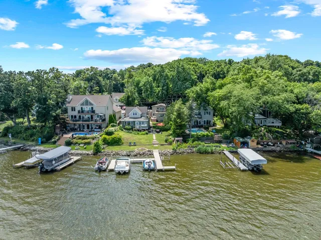 a view of a lake with houses