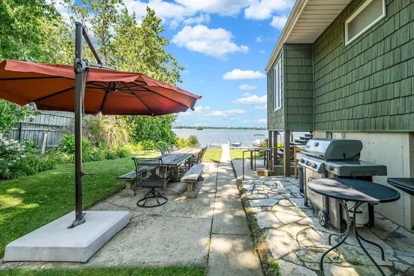 a view of a lake with outdoor space