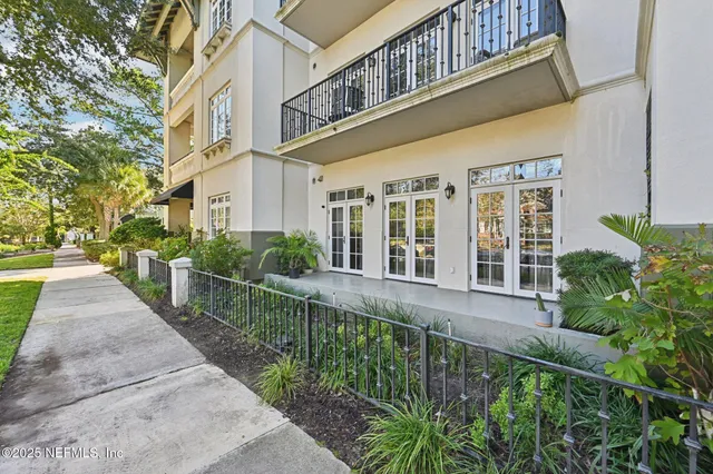 a view of a building with a bench