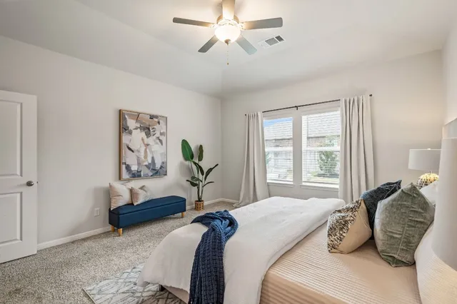 a bedroom with bed and a window