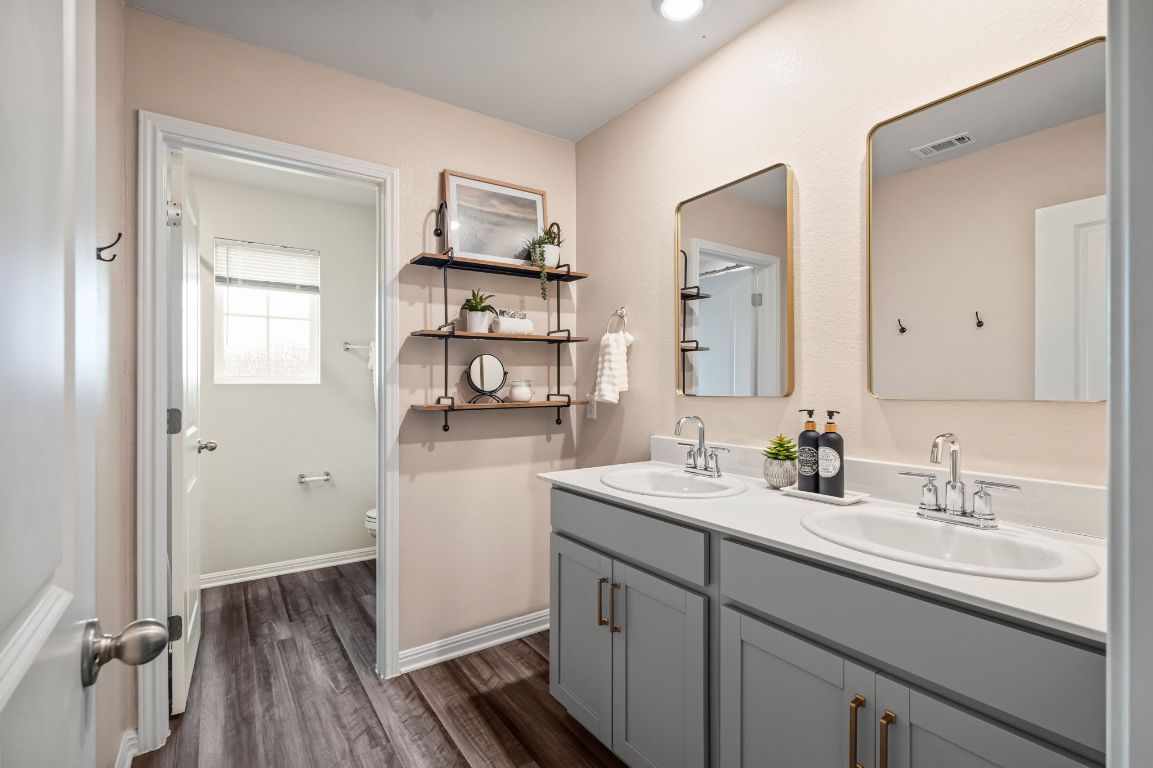 1509 Deering Run Leander, TX 78641 - Photo 33 of 37 a bathroom with a sink and mirror