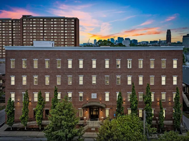 a view of a building from a balcony