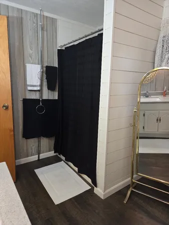 a bathroom with a sink and a shower