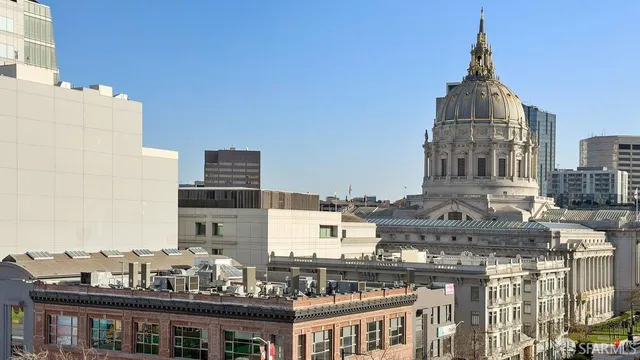 a city view with tall buildings