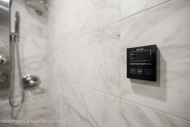 a bathroom with a shower and a sink