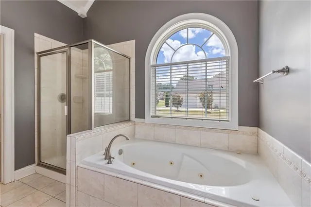 a bathroom with a bathtub and a shower