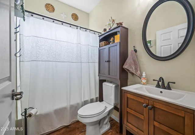 a bathroom with a sink a mirror a toilet and a shower