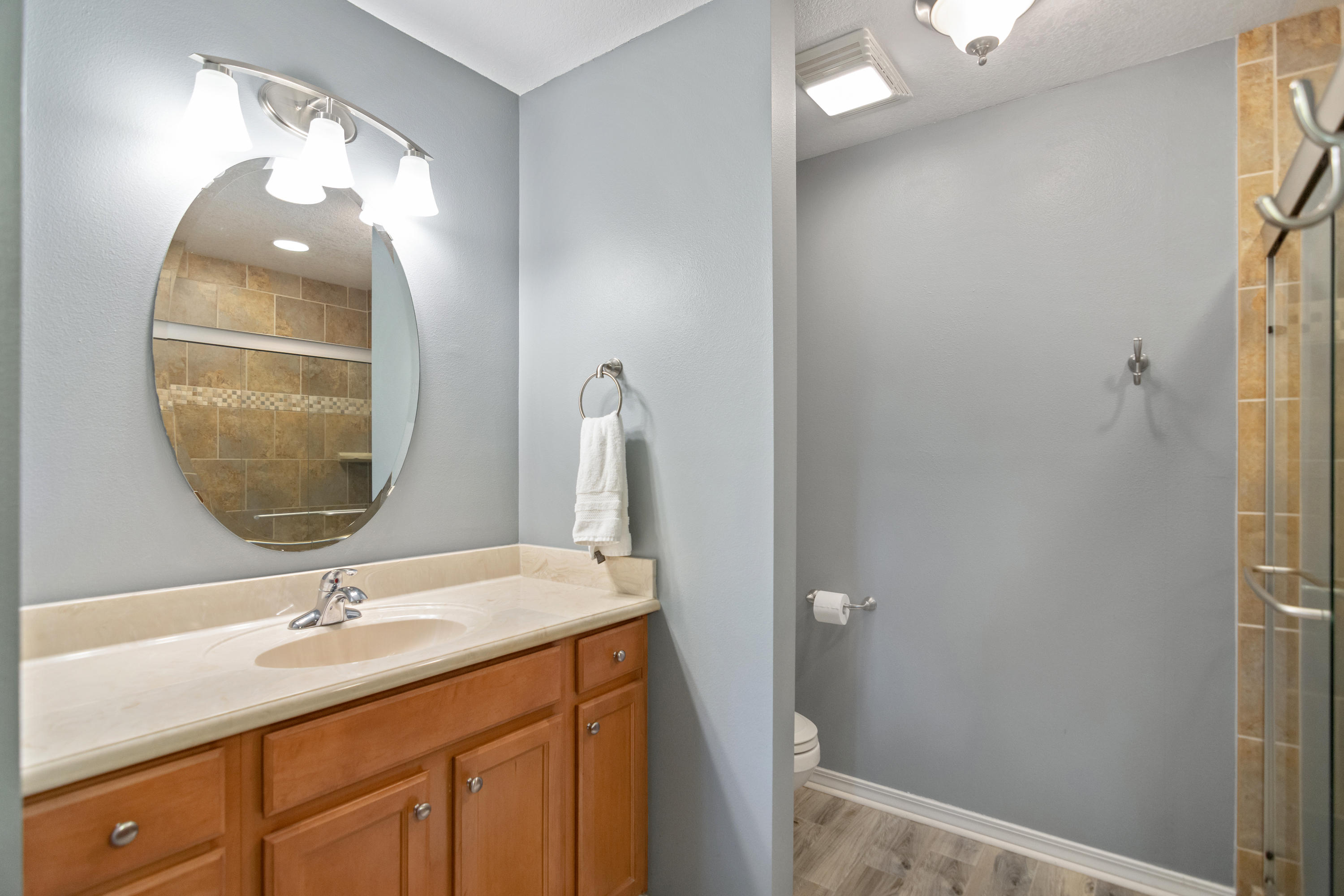 5780 Griffith Mill Road Baker, FL 32531 - Photo 21 of 50 a bathroom with a sink a light fixture and a mirror